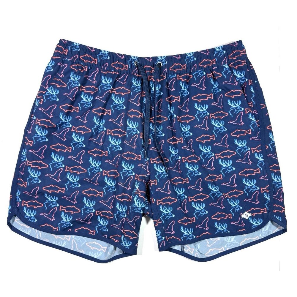 Burlebo Athletic Shorts 5.5" Lined Sz Medium Performance Stretch Neon Fish Hunt